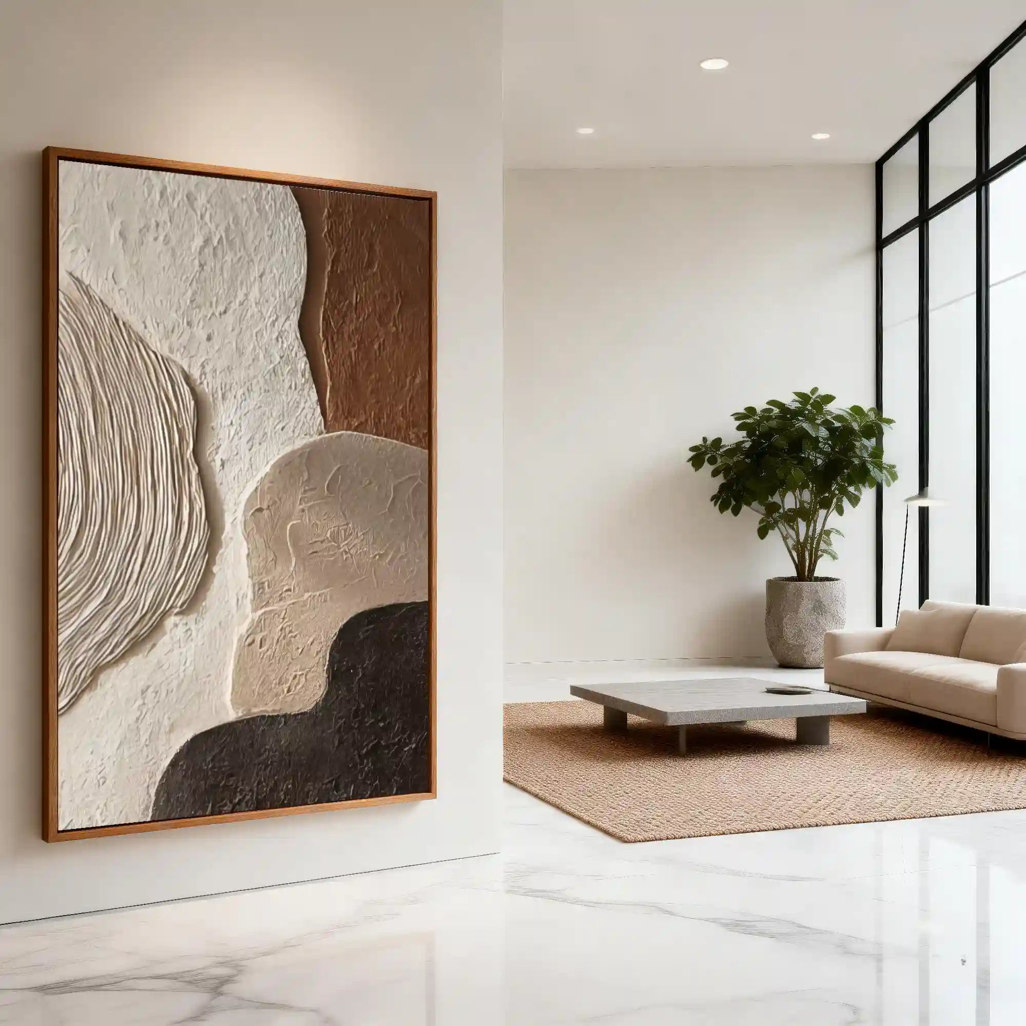 Earth Tone Geometric Textured Wall Art with Organic Shapes for Living Room