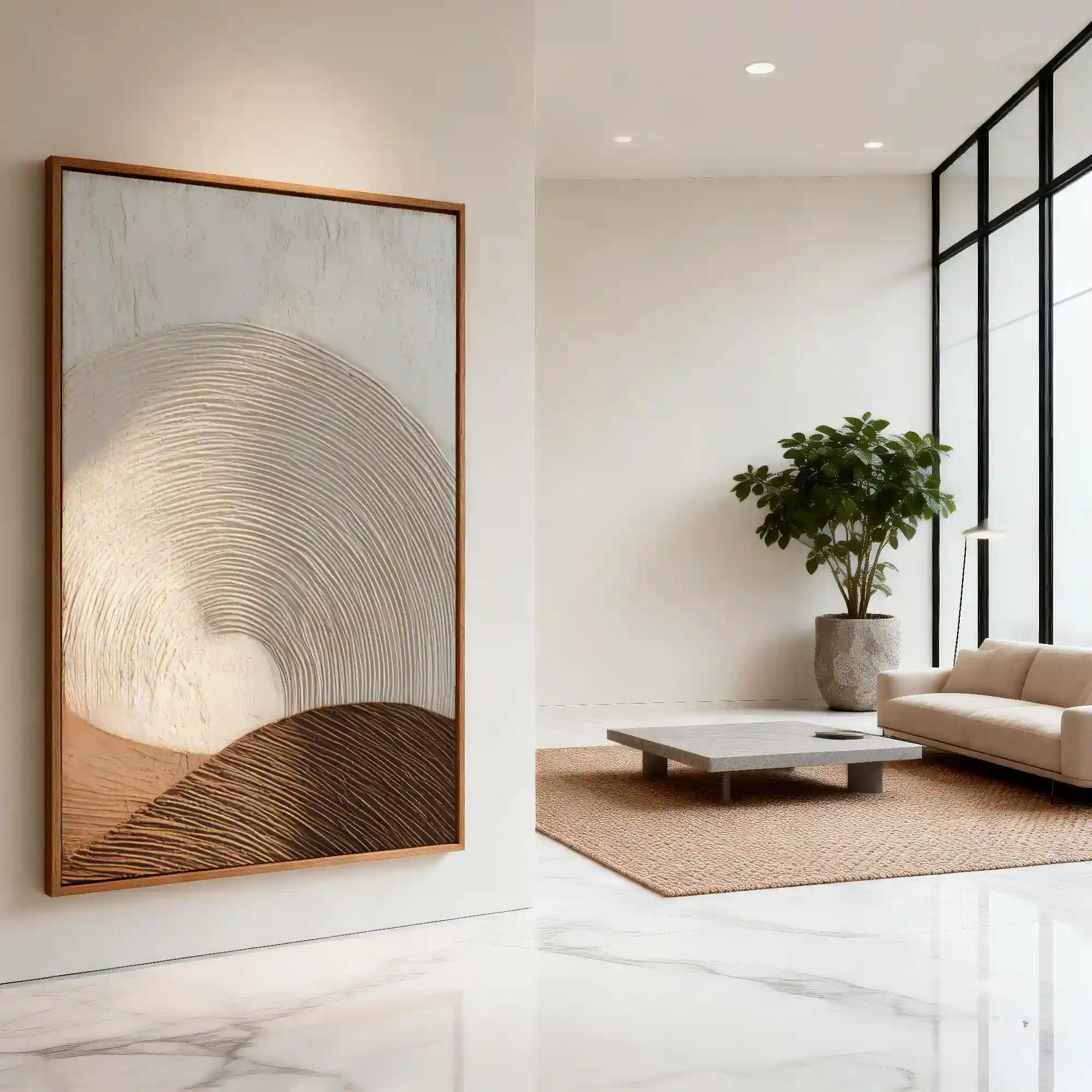 3D Textured Neutral Abstract Wall Art, Cream Beige Brown for Living Room #Z30PA4ZA