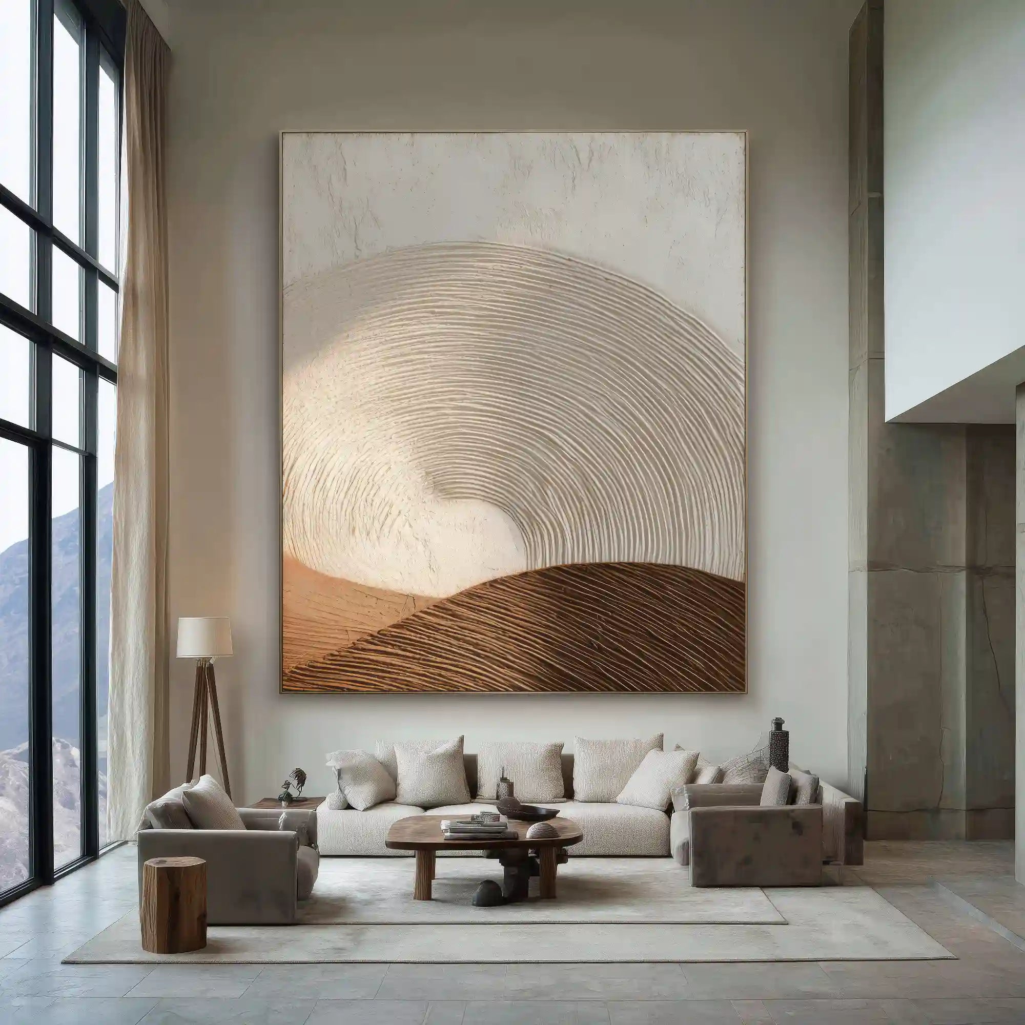 3D Textured Neutral Abstract Wall Art, Cream Beige Brown for Living Room #Z30PA4ZA