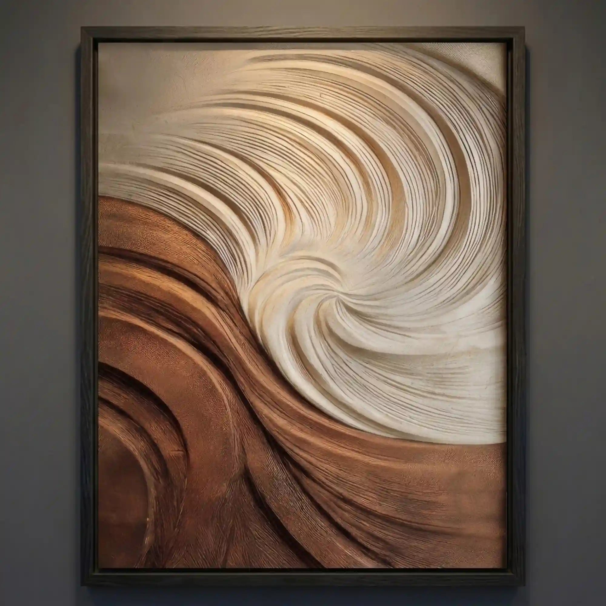3D Textured Swirl Wall Art, Neutral Cream Brown Abstract for Living Room #XJRYNAW7
