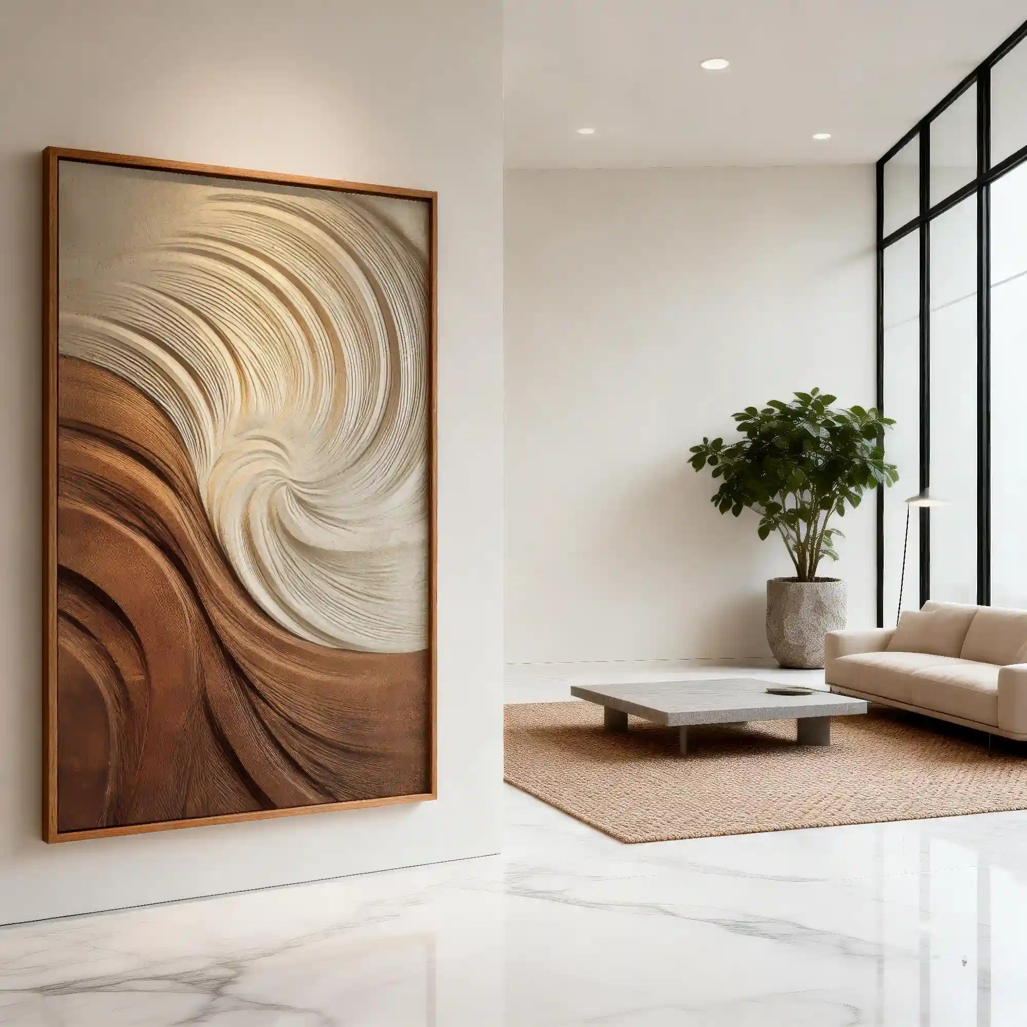 3D Textured Swirl Wall Art, Neutral Cream Brown Abstract for Living Room #XJRYNAW7