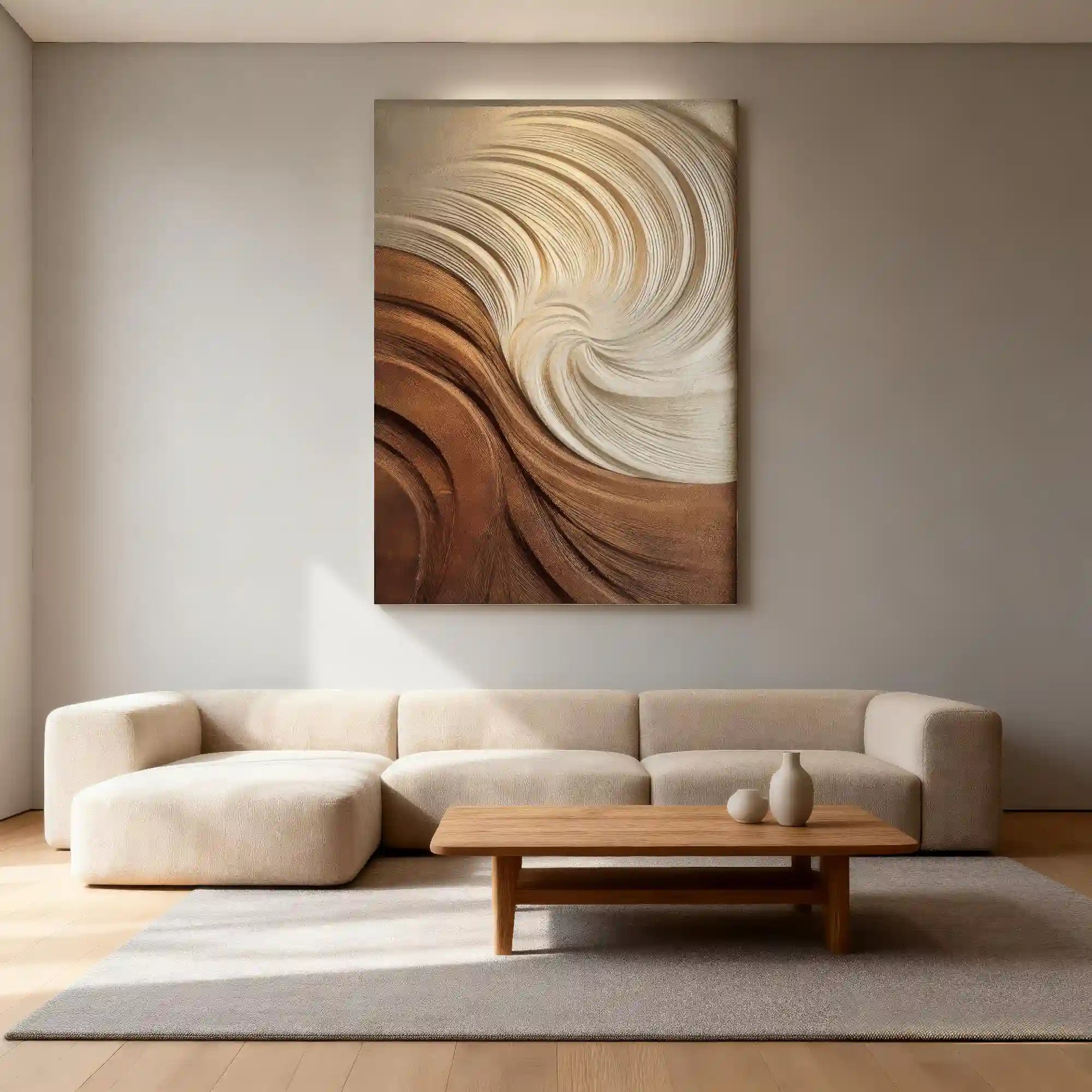 3D Textured Swirl Wall Art, Neutral Cream Brown Abstract for Living Room #XJRYNAW7