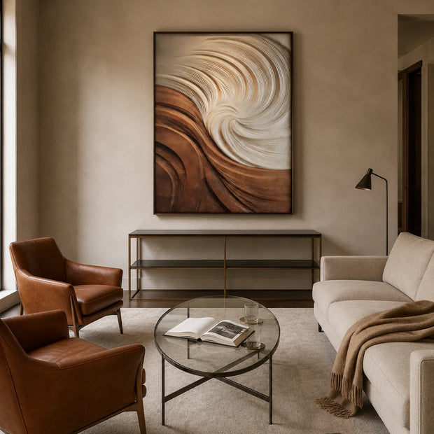 Ivory and Copper Textured Swirl Art for Living Room #XJRYNAW7
