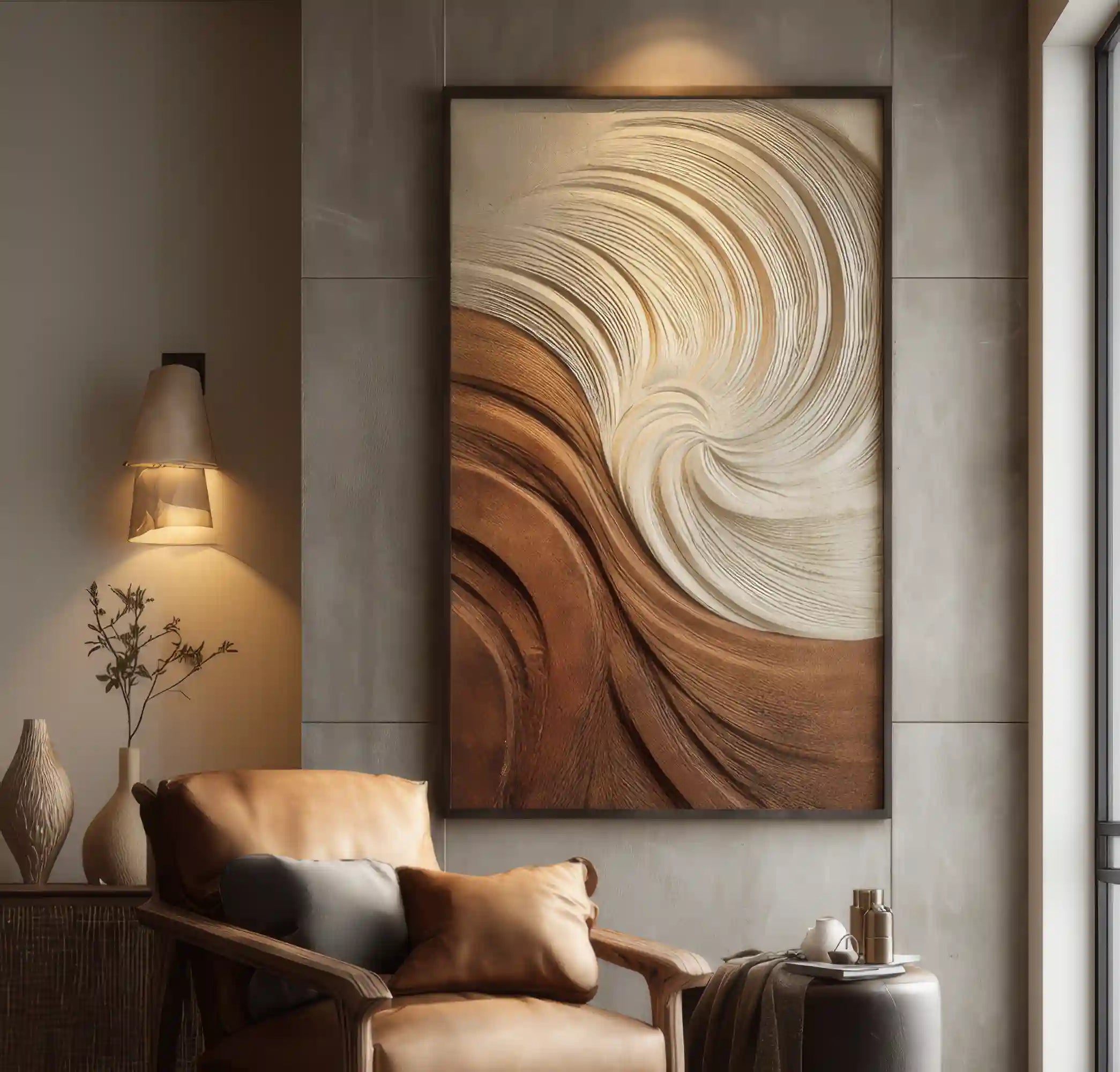 3D Textured Swirl Wall Art, Neutral Cream Brown Abstract for Living Room #XJRYNAW7