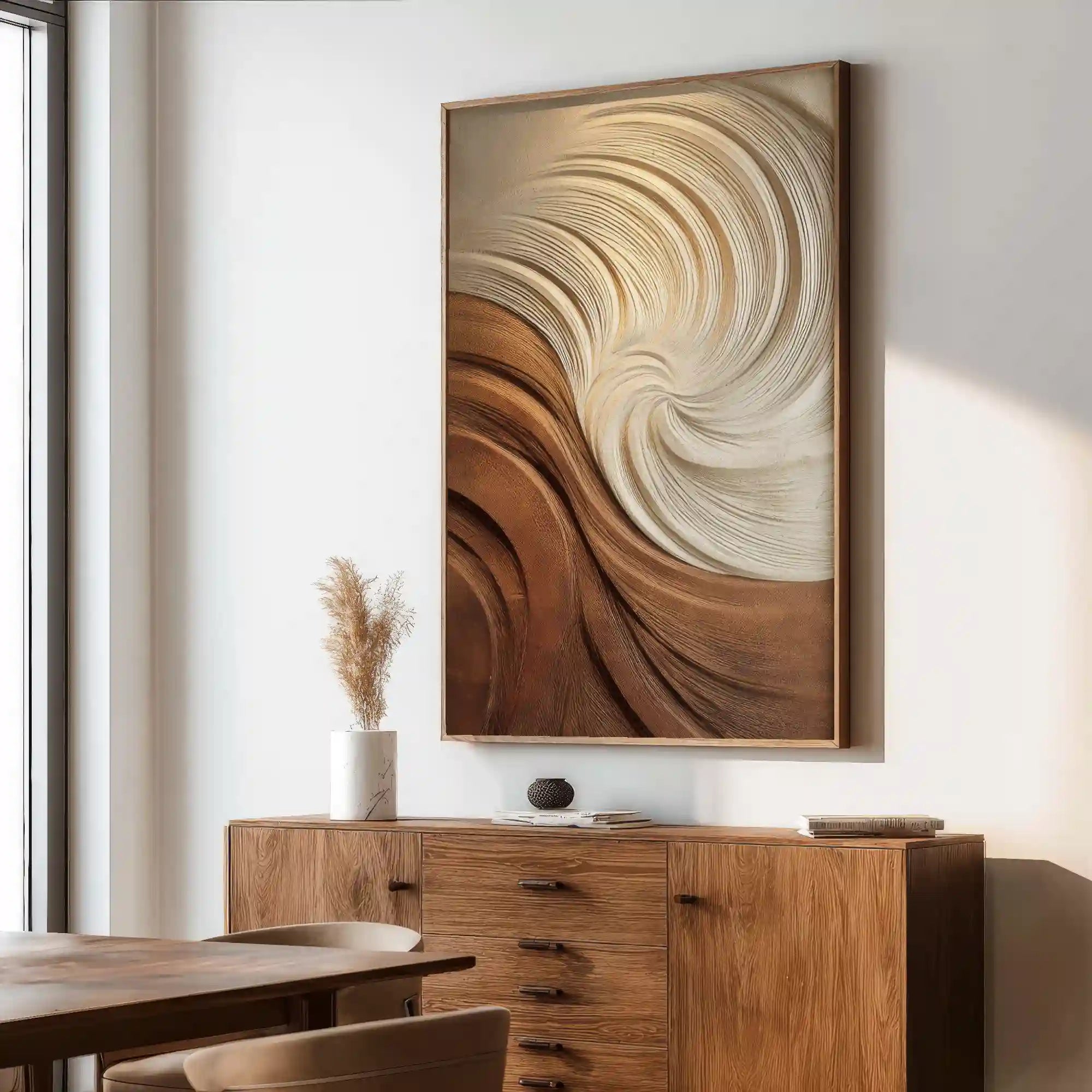 3D Textured Swirl Wall Art, Neutral Cream Brown Abstract for Living Room #XJRYNAW7