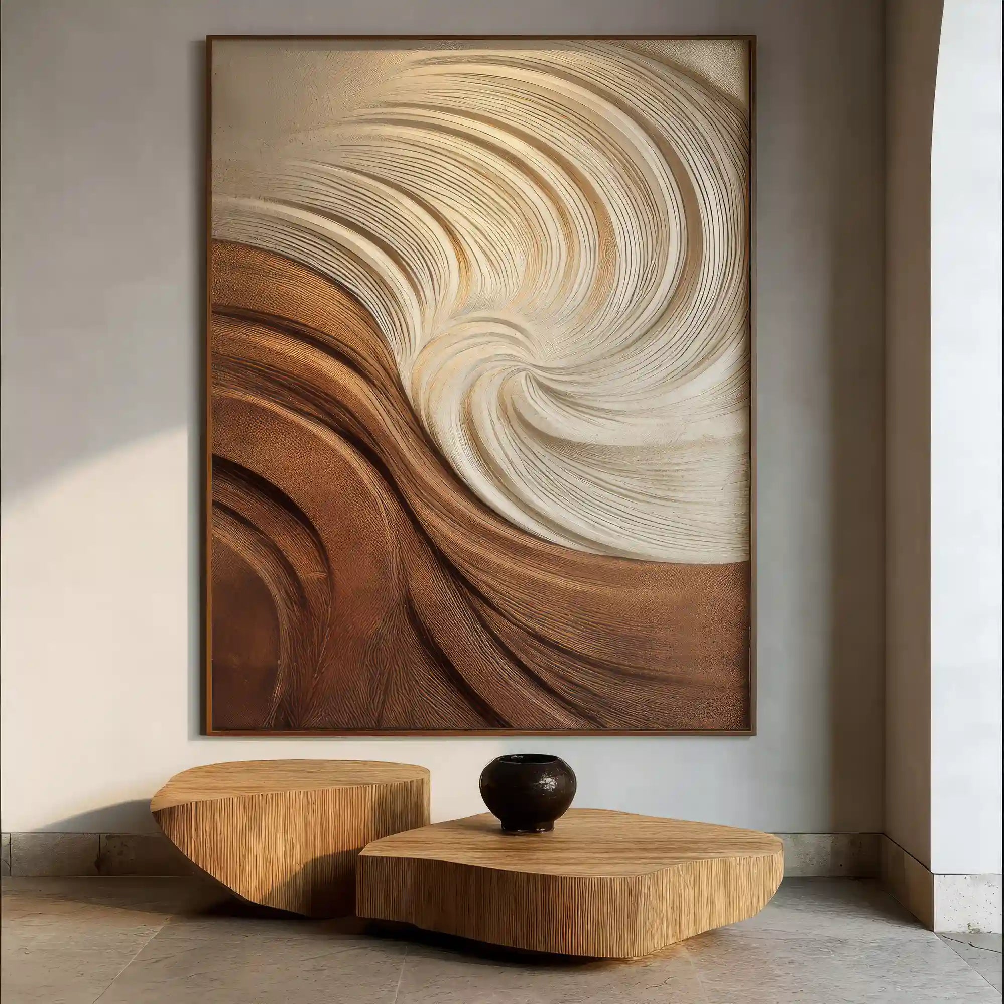 3D Textured Swirl Wall Art, Neutral Cream Brown Abstract for Living Room #XJRYNAW7