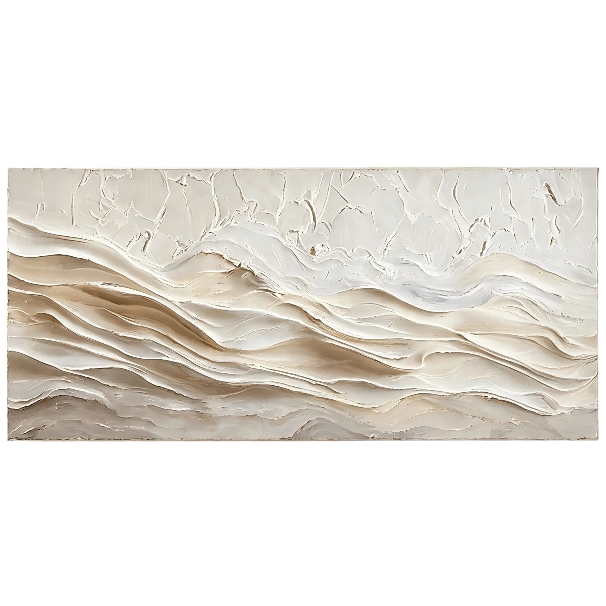 Horizontal 3D Textured Ridge Wall Art, Neutral Cream Beige Abstract for Living Room#ZNS5AB2A