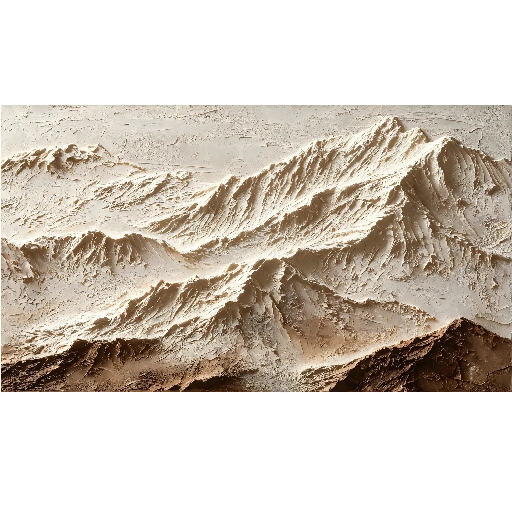 Horizontal 3D Textured Mountain Wall Art, Neutral Cream Beige Landscape for Living Room #E4NYNKVD