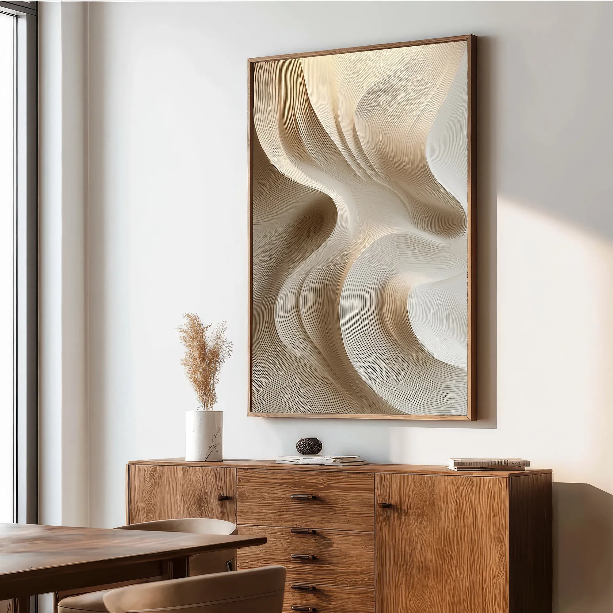 3D Textured Flow Wall Art, Neutral Cream Beige Abstract for Living Room #DPBJUDZF