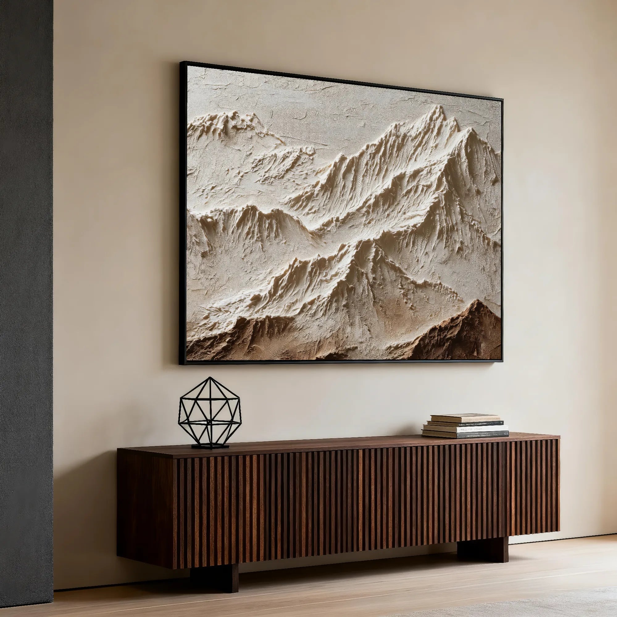 Horizontal 3D Textured Mountain Wall Art, Neutral Cream Beige Landscape for Living Room #E4NYNKVD
