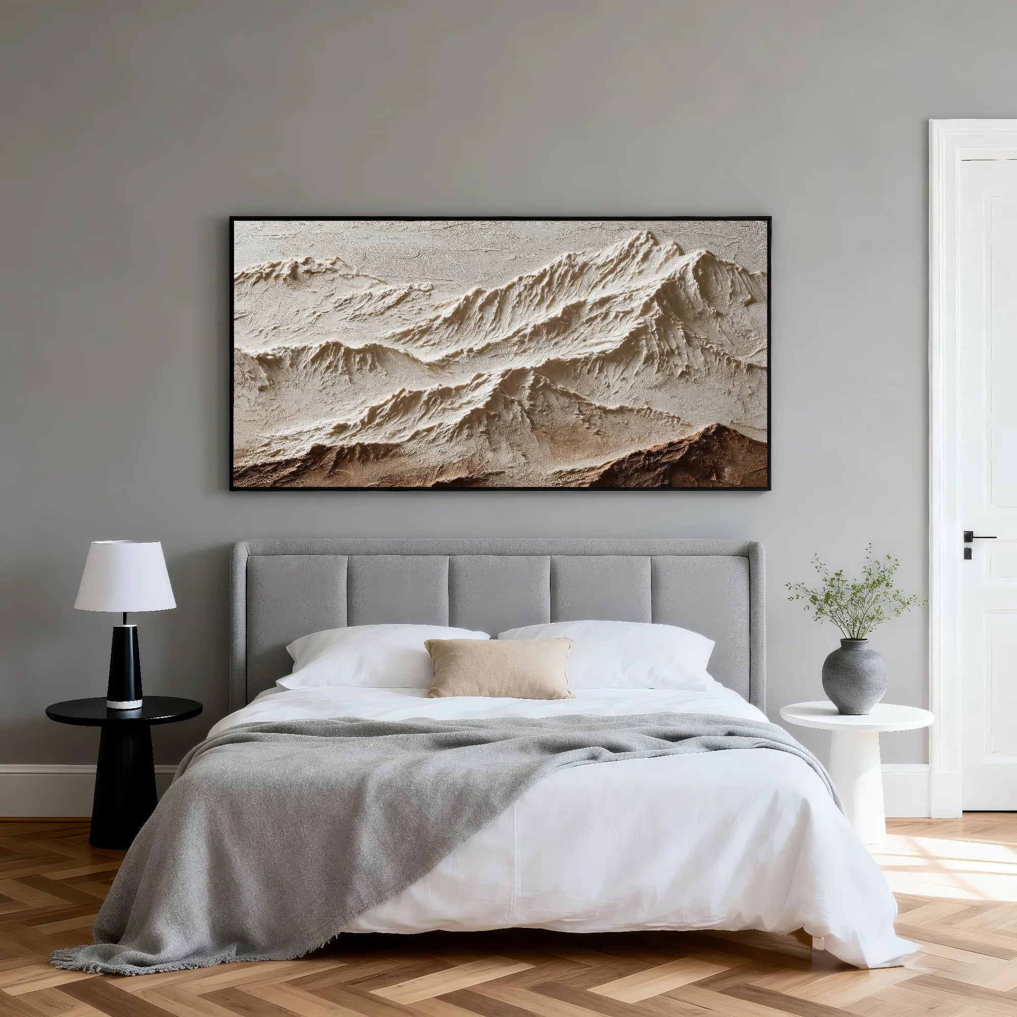 Horizontal 3D Textured Mountain Wall Art, Neutral Cream Beige Landscape for Living Room #E4NYNKVD