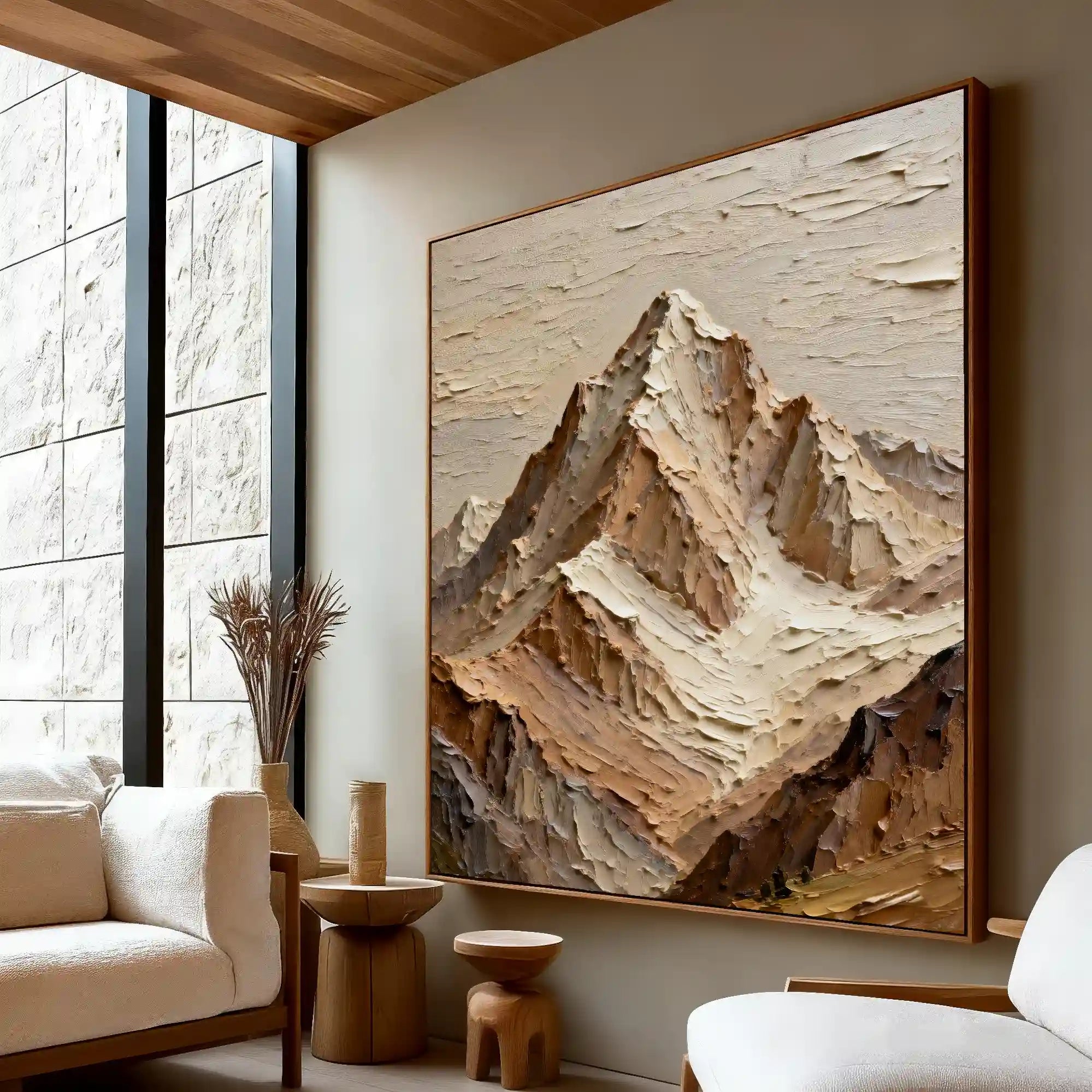 3D Textured Mountain Wall Art, Neutral Cream Beige Landscape for Living Room #XJBCTVX7