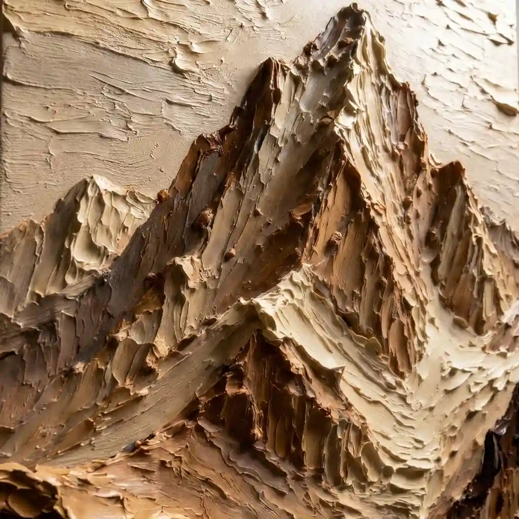 3D Textured Mountain Wall Art, Neutral Cream Beige Landscape for Living Room #XJBCTVX7