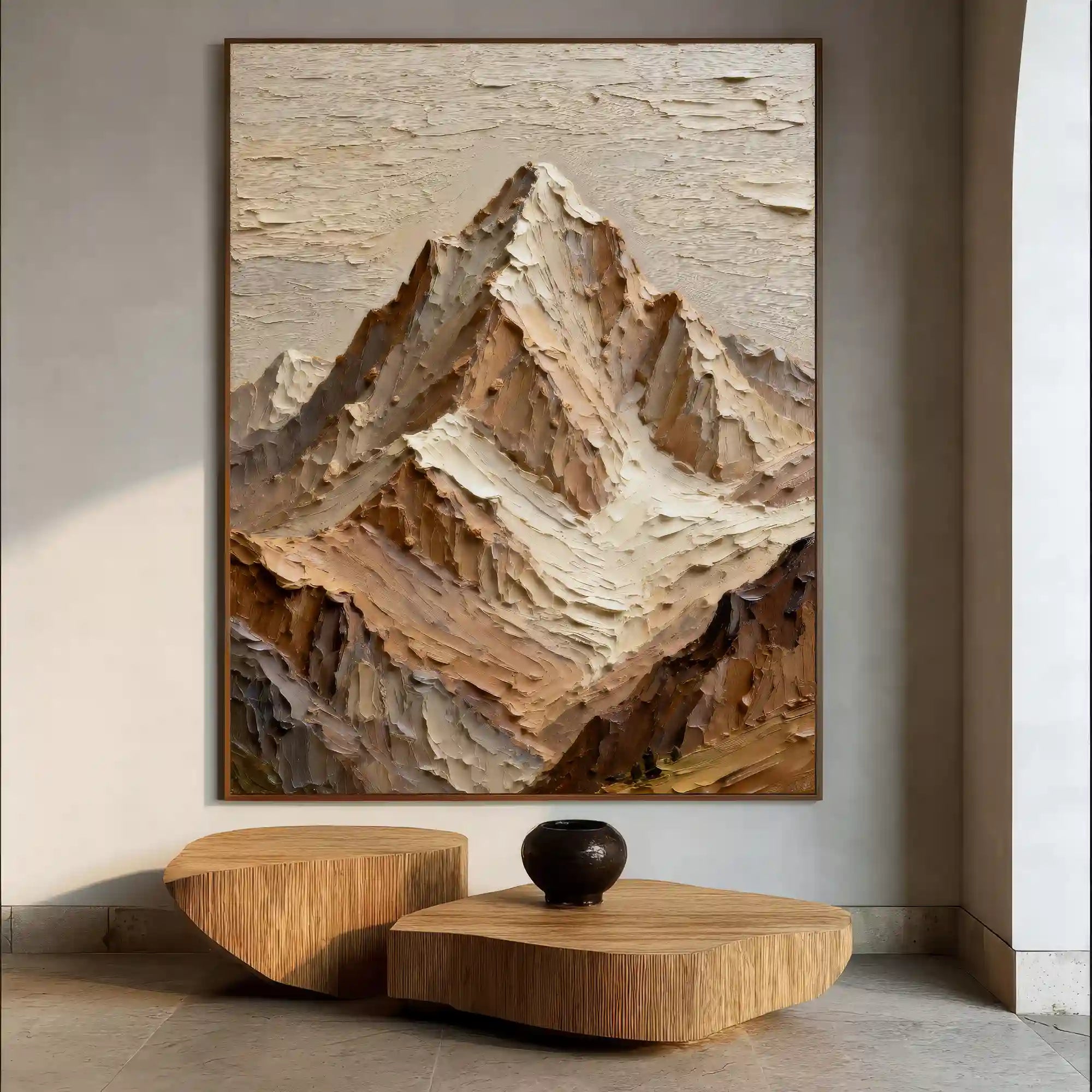 3D Textured Mountain Wall Art, Neutral Cream Beige Landscape for Living Room #XJBCTVX7
