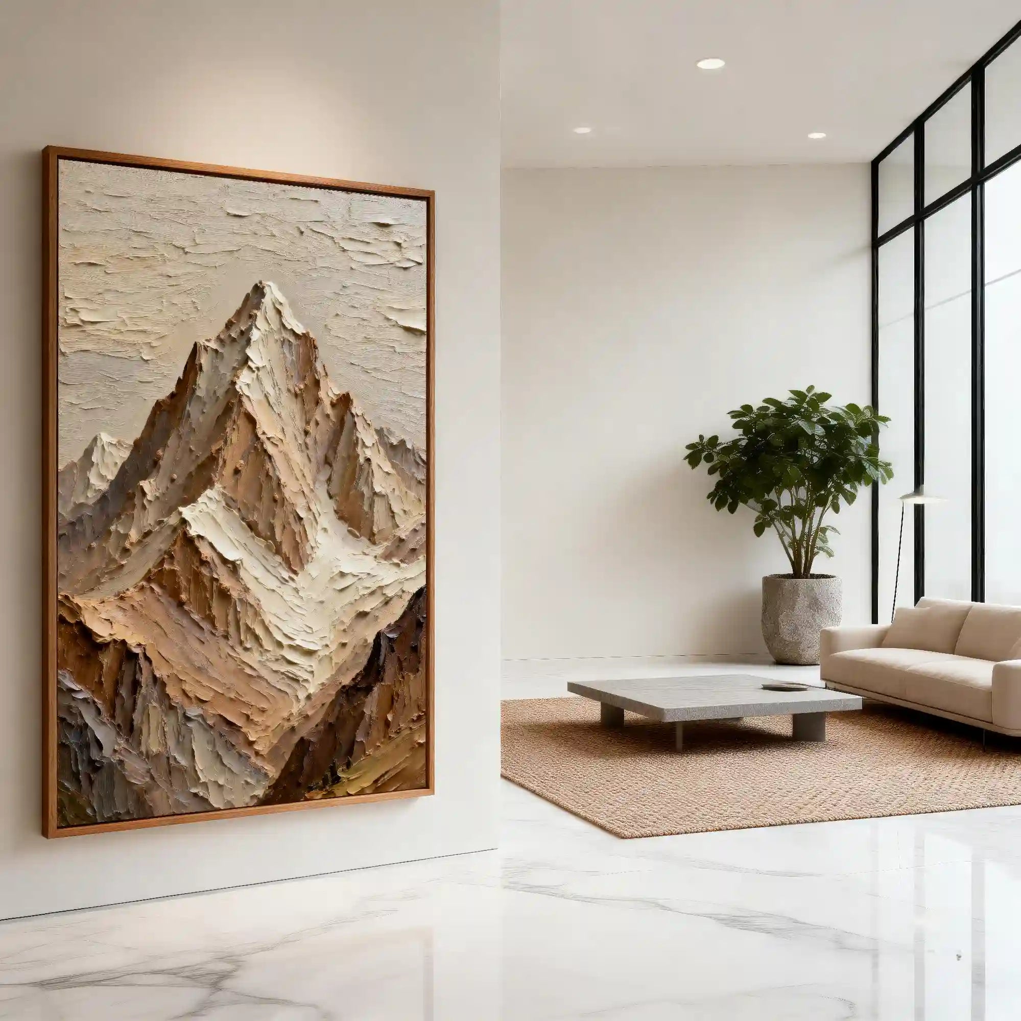 3D Textured Mountain Wall Art, Neutral Cream Beige Landscape for Living Room #XJBCTVX7