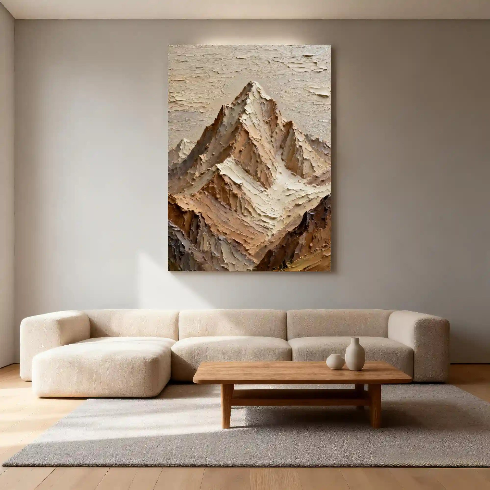 3D Textured Mountain Wall Art, Neutral Cream Beige Landscape for Living Room #XJBCTVX7
