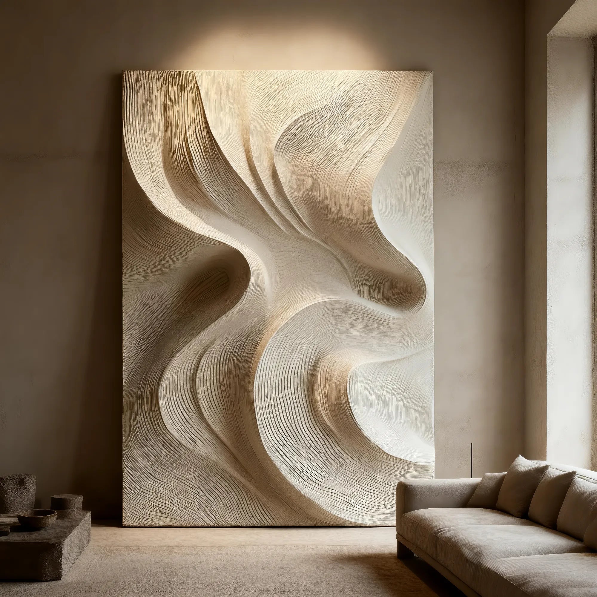 3D Textured Flow Wall Art, Neutral Cream Beige Abstract for Living Room #DPBJUDZF