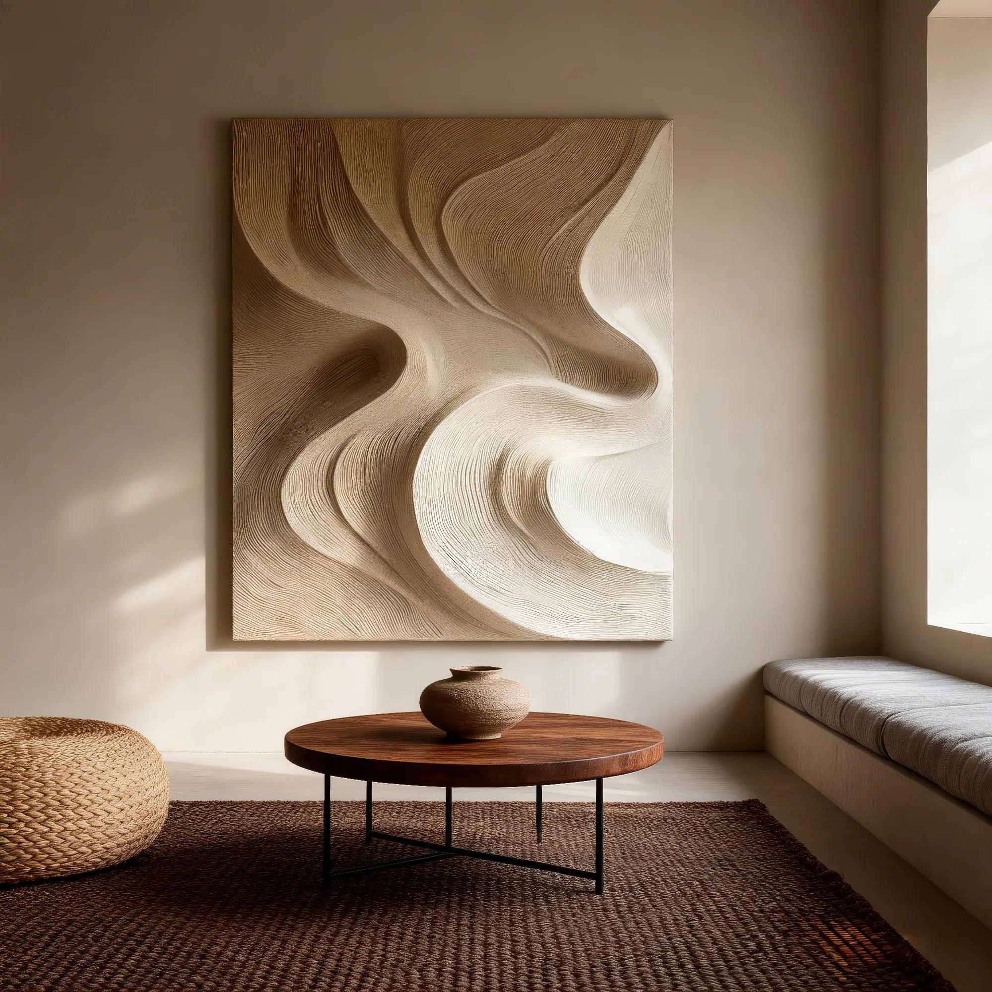 3D Textured Flow Wall Art, Neutral Cream Beige Abstract for Living Room #DPBJUDZF