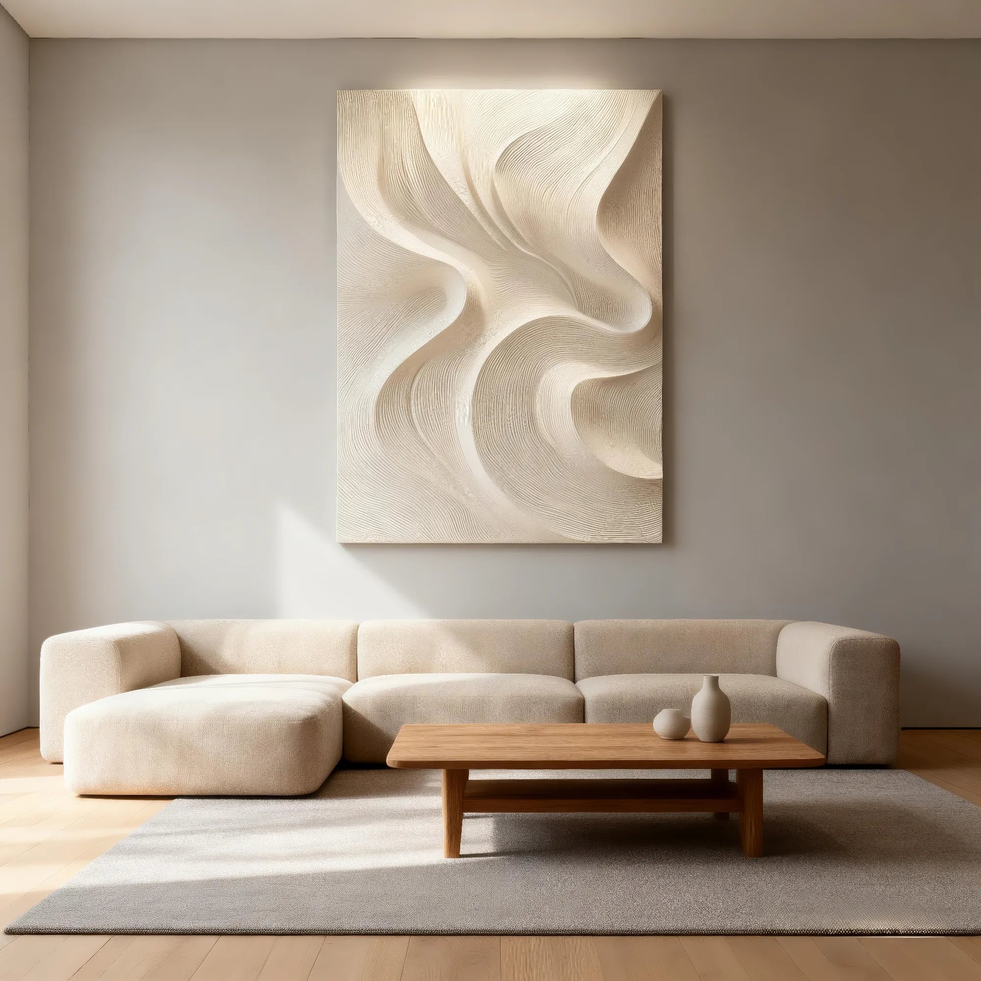 3D Textured Flow Wall Art, Neutral Cream Beige Abstract for Living Room #DPBJUDZF