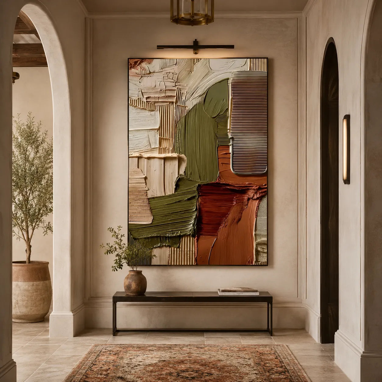 3D Textured Earth Tone Abstract Wall Art, Olive Terracotta Cream for Living Room  #DX9VZUBS