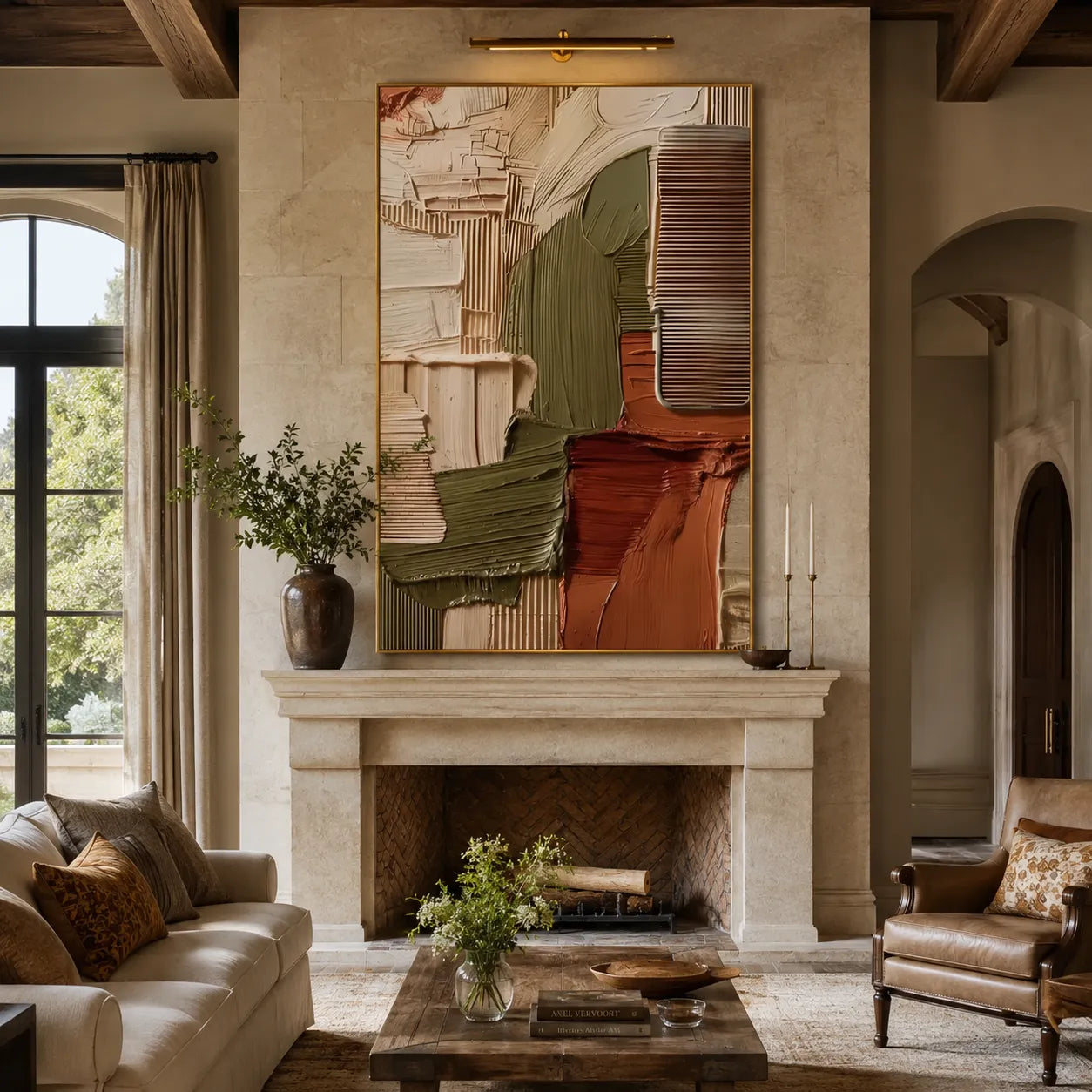 3D Textured Earth Tone Abstract Wall Art, Olive Terracotta Cream for Living Room  #DX9VZUBS