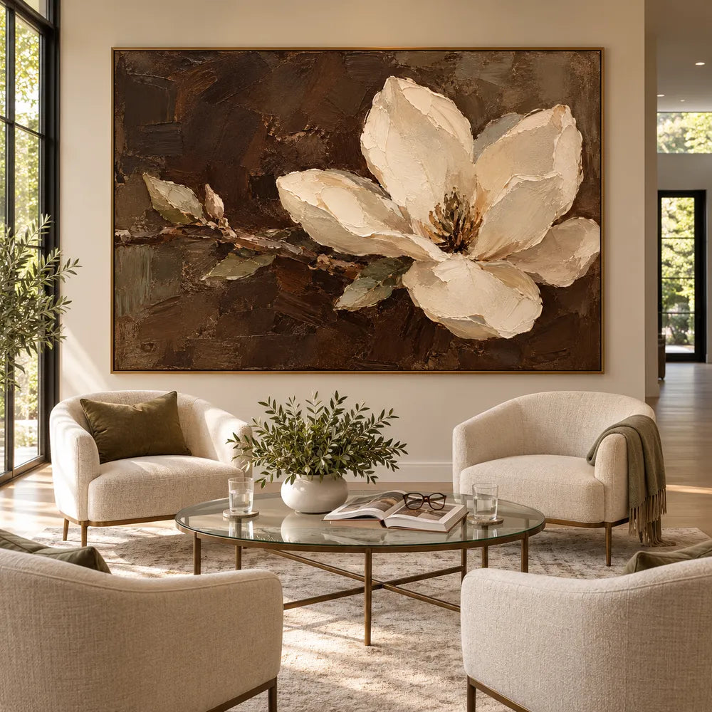 Brown Cream Hand-Painted Floral Painting, Single Pale Bloom #EMT3ALXK