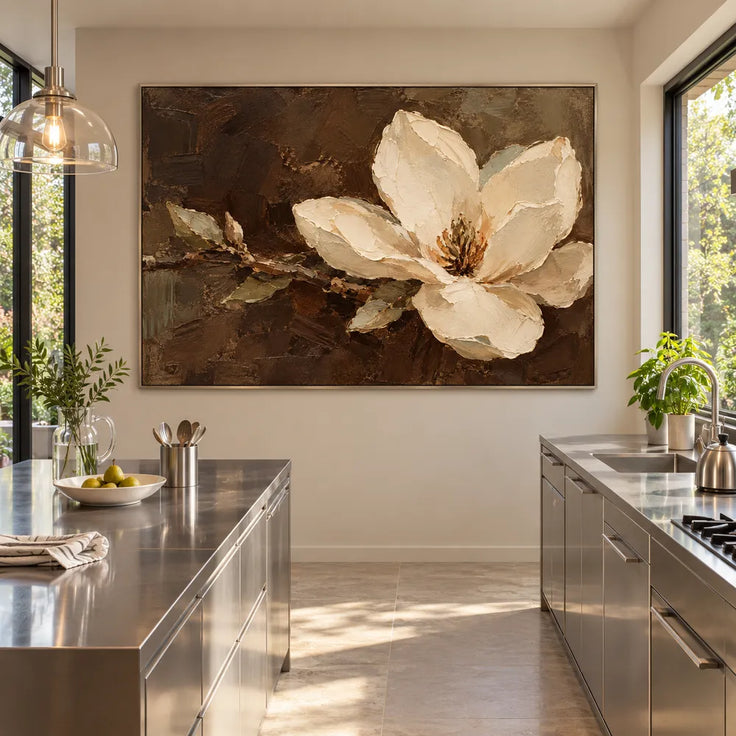 Brown Cream Hand-Painted Floral Painting, Single Pale Bloom #EMT3ALXK