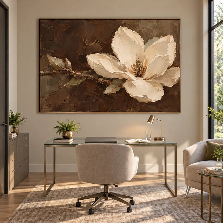 Brown Cream Hand-Painted Floral Painting, Single Pale Bloom #EMT3ALXK