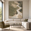 Sage Hand-Painted Abstract Landscape, Pale Zigzag River #96RDE9UL