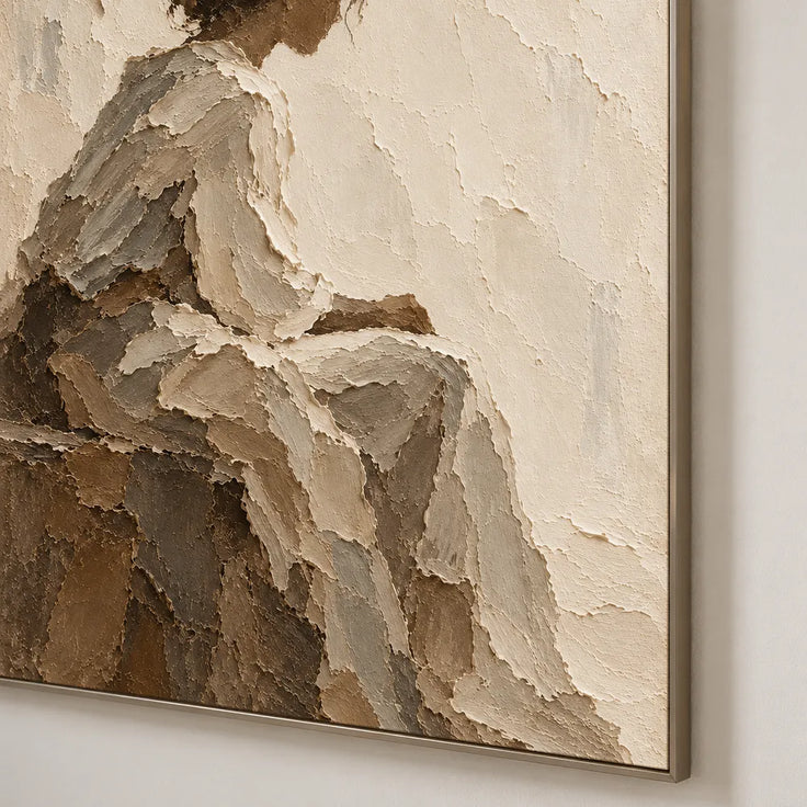 Cream Hand-Painted Figure Painting, Seated Woman in Profile #TN6TTNEA