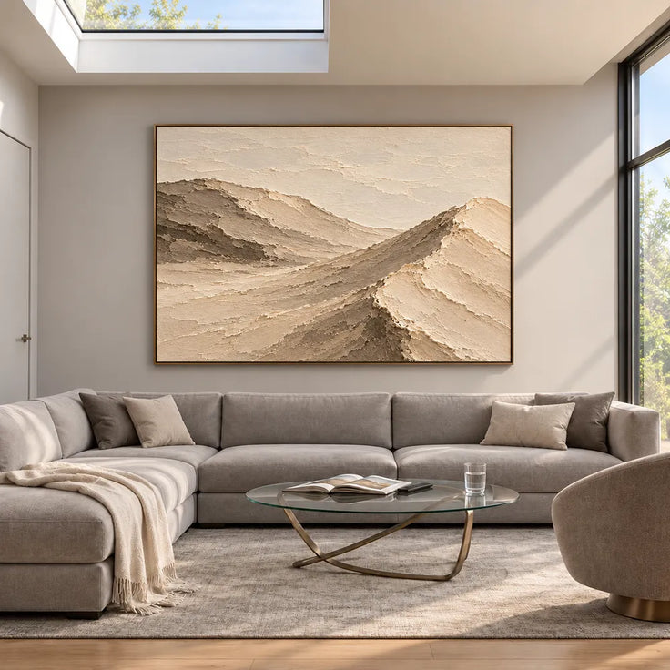 Beige Hand-Painted Dune Painting, Crossing Sand Ridges #D9HD8LNI