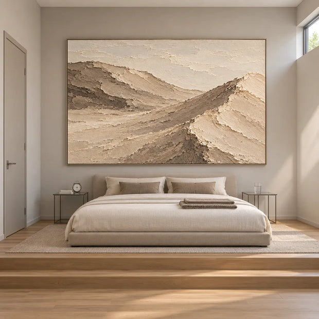 Beige Hand-Painted Dune Painting, Crossing Sand Ridges #D9HD8LNI
