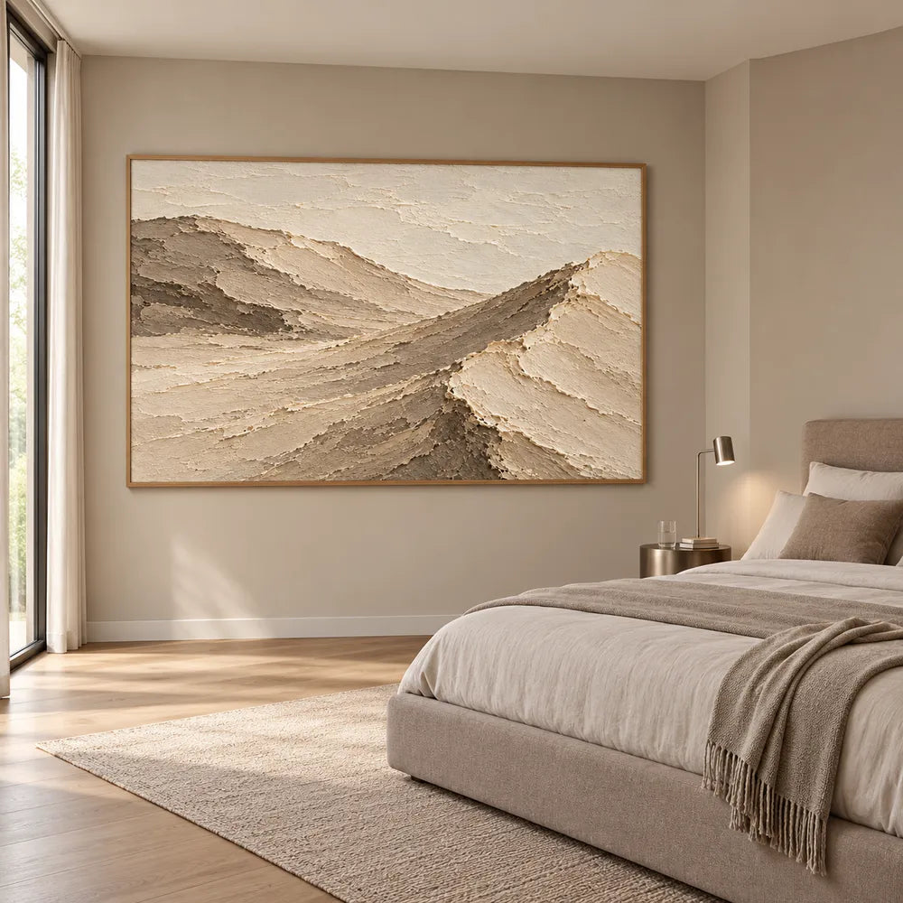 Beige Hand-Painted Dune Painting, Crossing Sand Ridges #D9HD8LNI