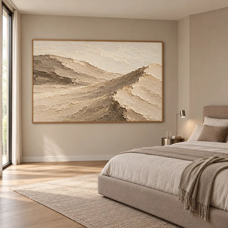 Beige Hand-Painted Dune Painting, Crossing Sand Ridges #D9HD8LNI