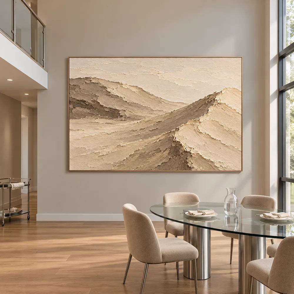 Beige Hand-Painted Dune Painting, Crossing Sand Ridges #D9HD8LNI