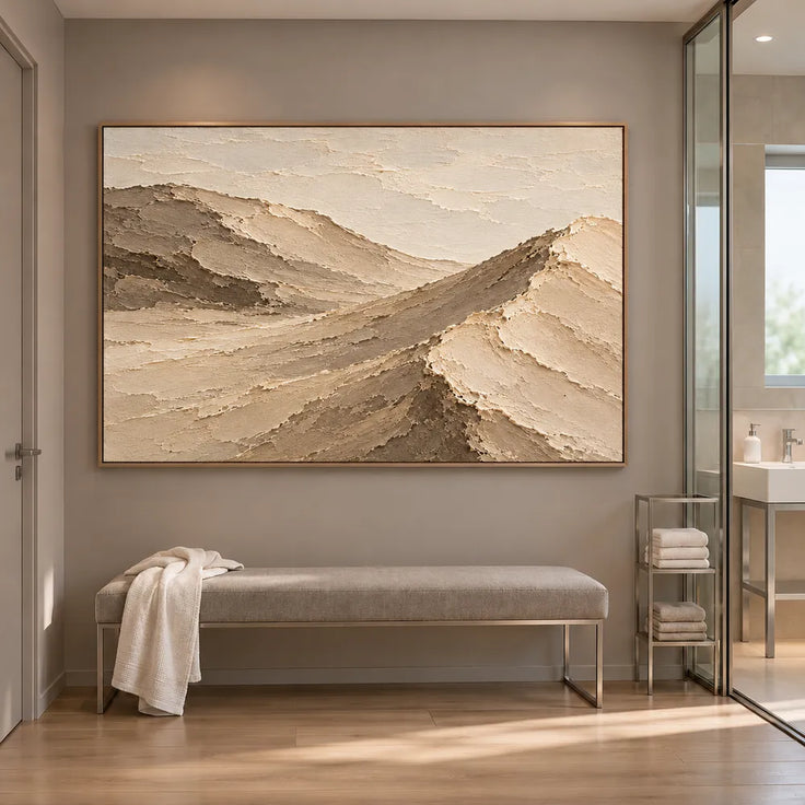 Beige Hand-Painted Dune Painting, Crossing Sand Ridges #D9HD8LNI