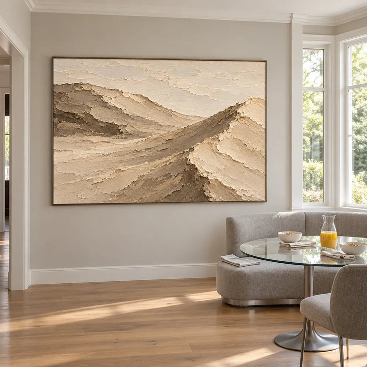 Beige Hand-Painted Dune Painting, Crossing Sand Ridges #D9HD8LNI