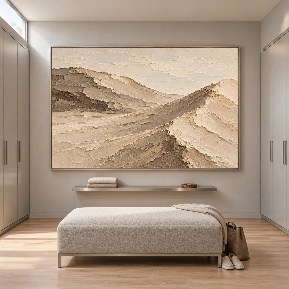 Beige Hand-Painted Dune Painting, Crossing Sand Ridges #D9HD8LNI