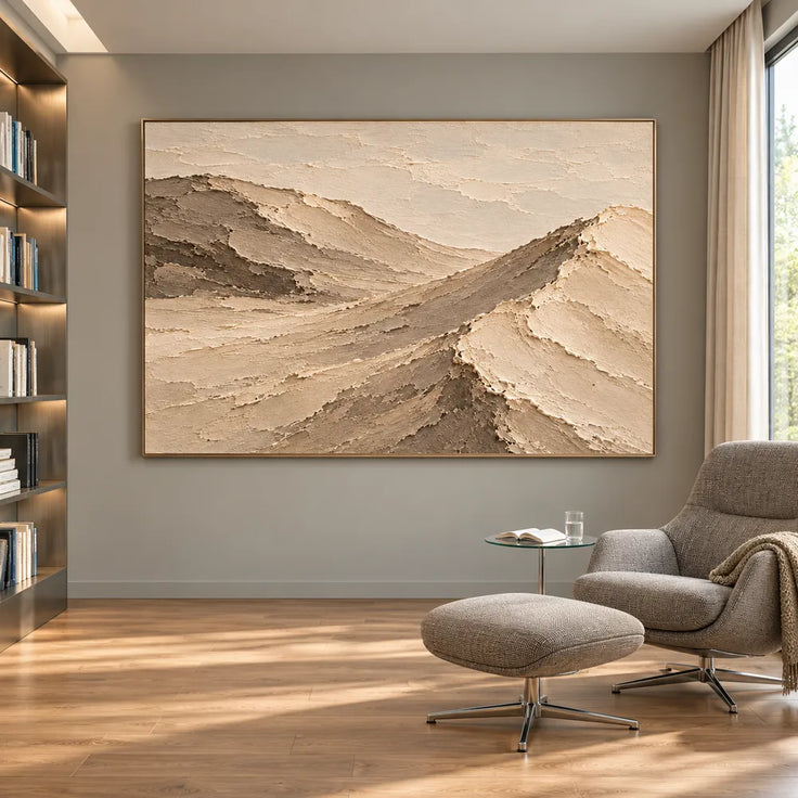 Beige Hand-Painted Dune Painting, Crossing Sand Ridges #D9HD8LNI