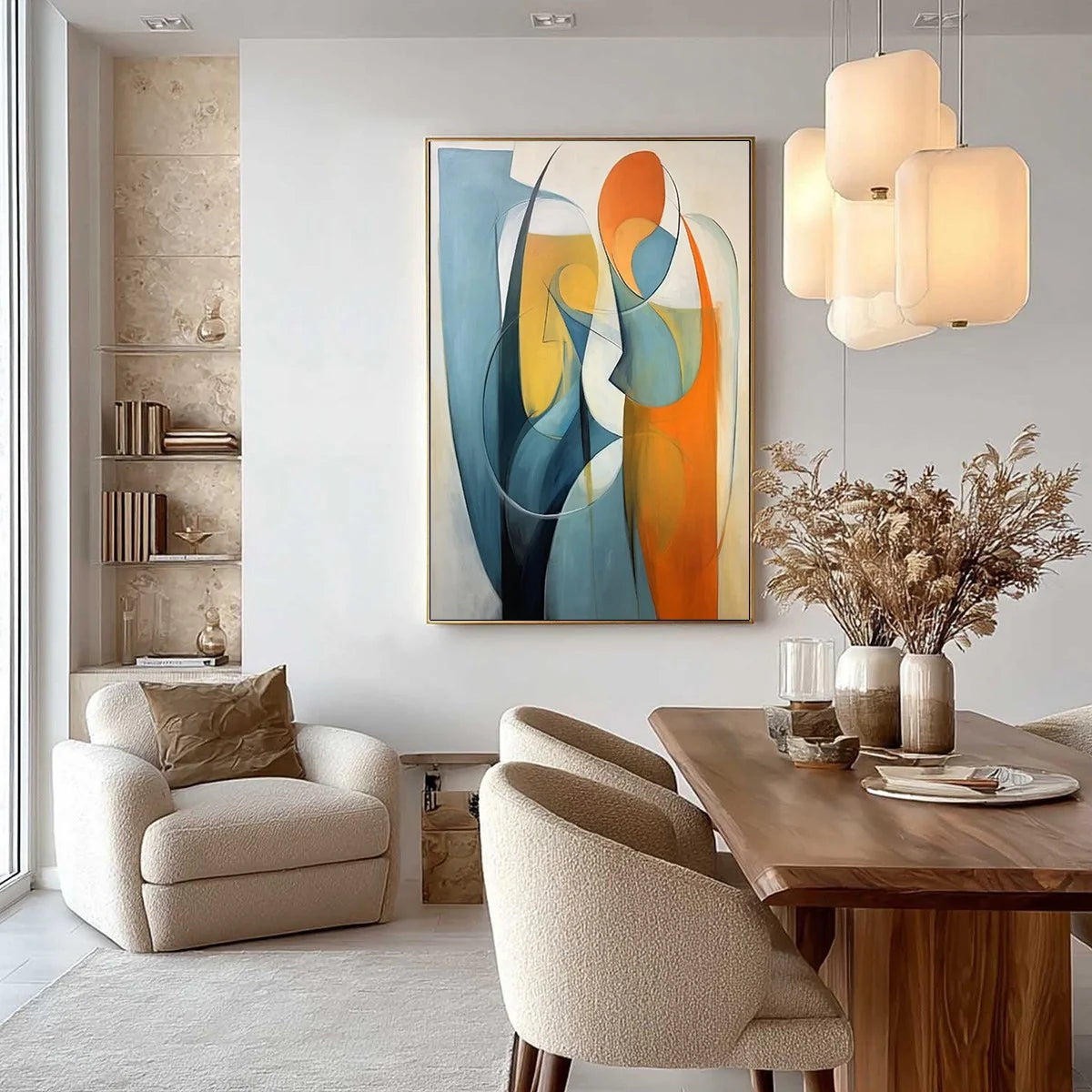 Abstract Blue & Orange Oil Painting, Modern Hand-Painted Wall Art #AB155