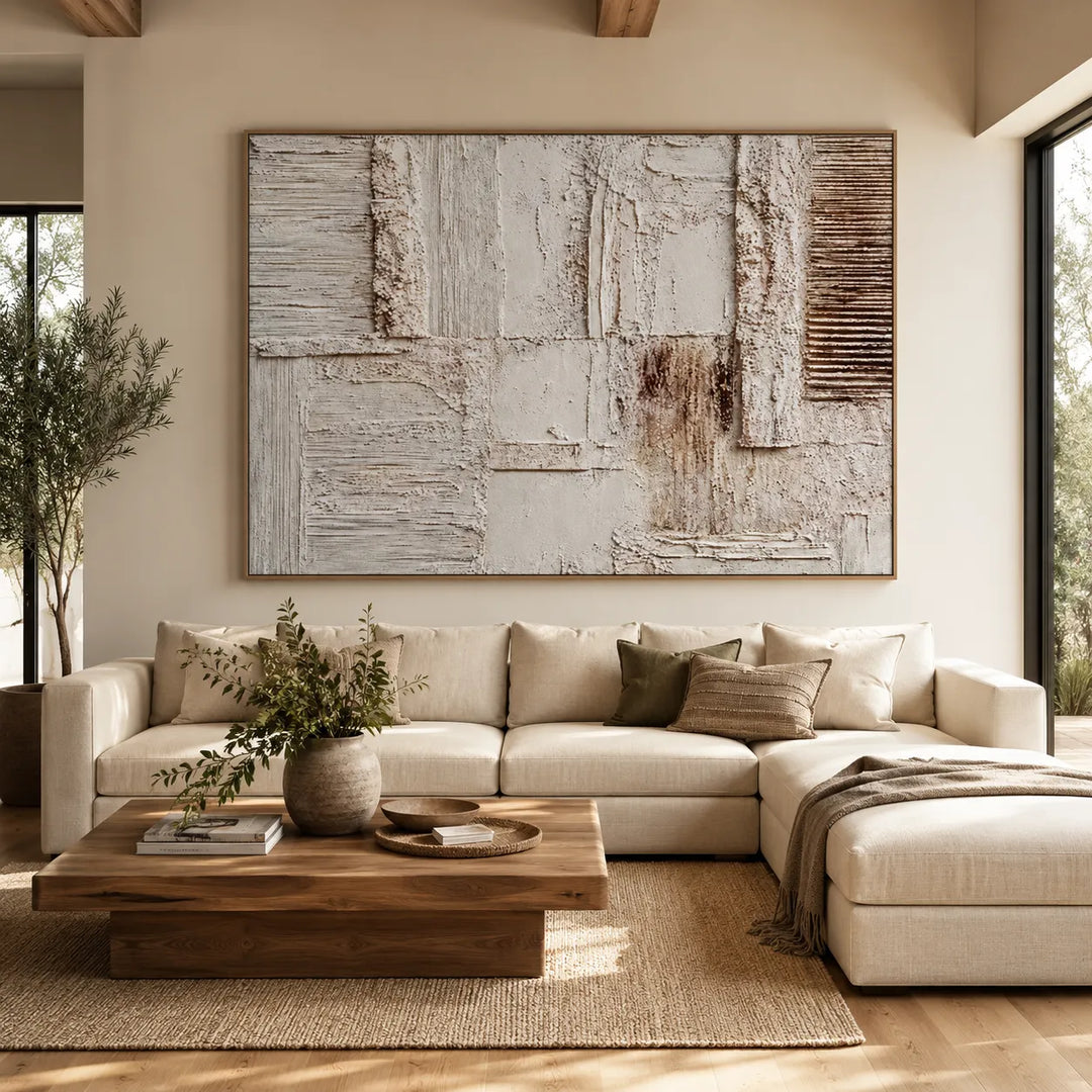Quiet Strata — Neutral Textured Wall Art, Beige Wabi Sabi Abstract Painting #CD7P5NVP