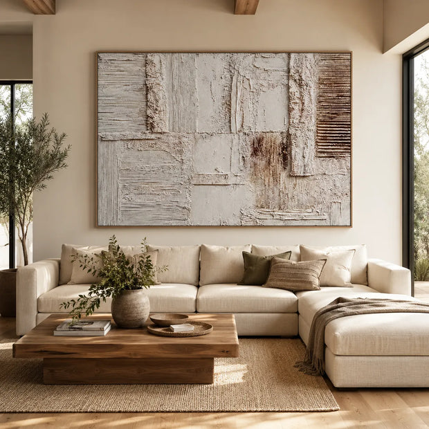 Quiet Strata — Neutral Textured Wall Art, Beige Wabi Sabi Abstract Painting #CD7P5NVP