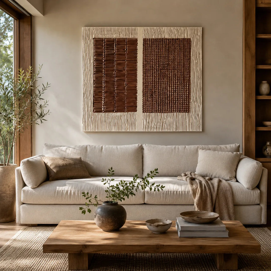 Earthen Rhythm — Brown & Cream 3D Textured Wabi Sabi Abstract Painting #JOK6OAOL