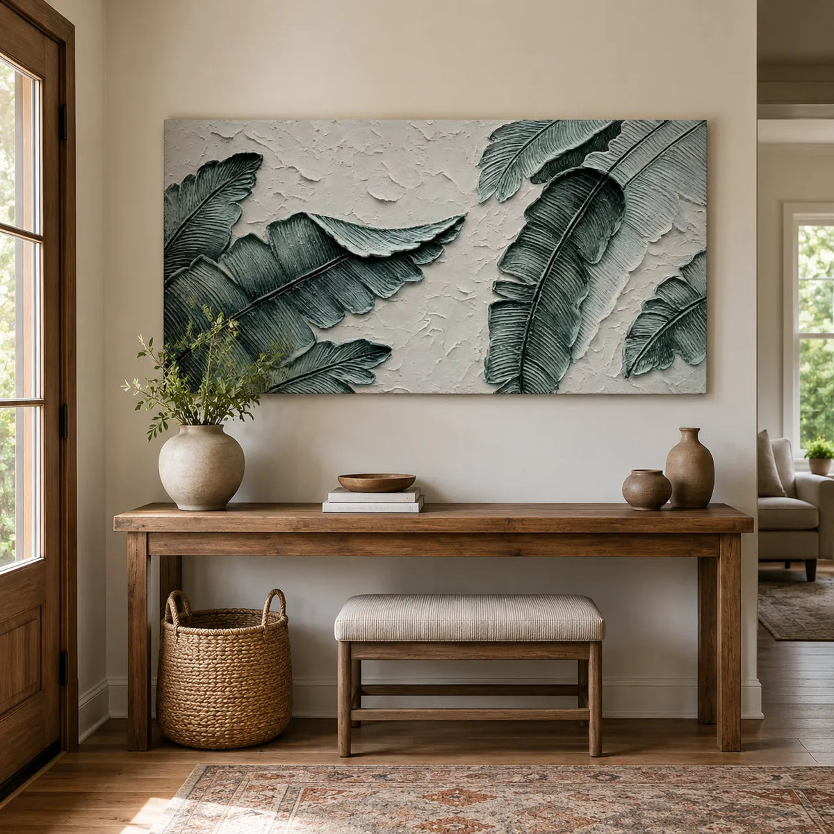 Still Canopy — Green 3D Textured Tropical Leaf Painting #QZXN7XHH