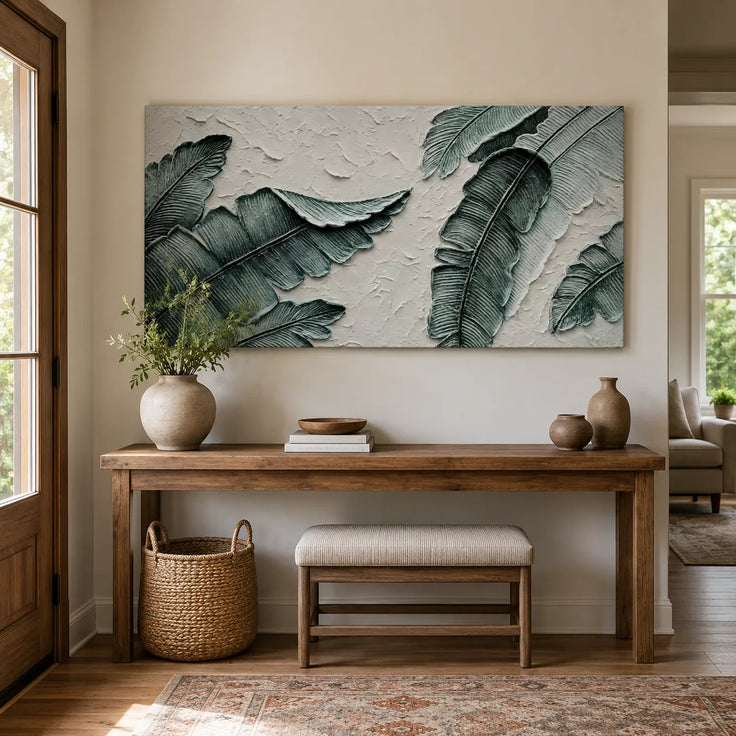 Still Canopy — Green 3D Textured Tropical Leaf Painting #QZXN7XHH