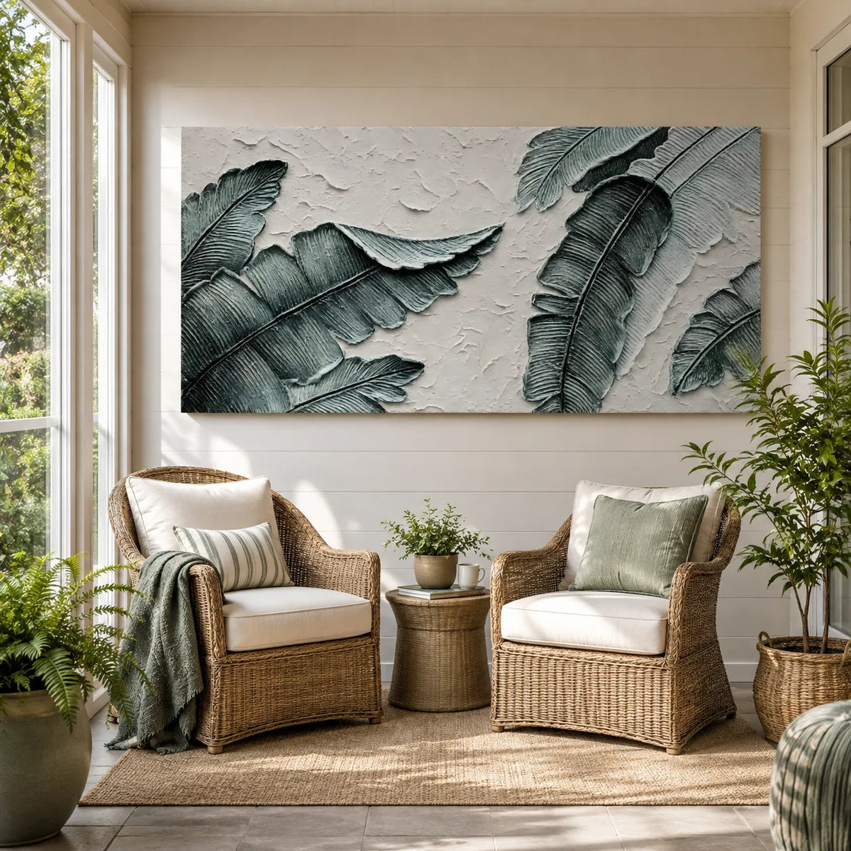 Still Canopy — Green 3D Textured Tropical Leaf Painting #QZXN7XHH