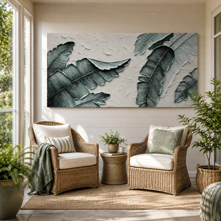 Still Canopy — Green 3D Textured Tropical Leaf Painting #QZXN7XHH
