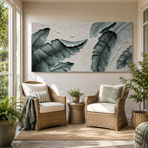 Still Canopy — Green 3D Textured Tropical Leaf Painting #QZXN7XHH