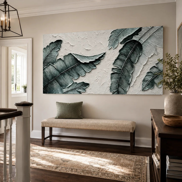 Still Canopy — Green 3D Textured Tropical Leaf Painting #QZXN7XHH