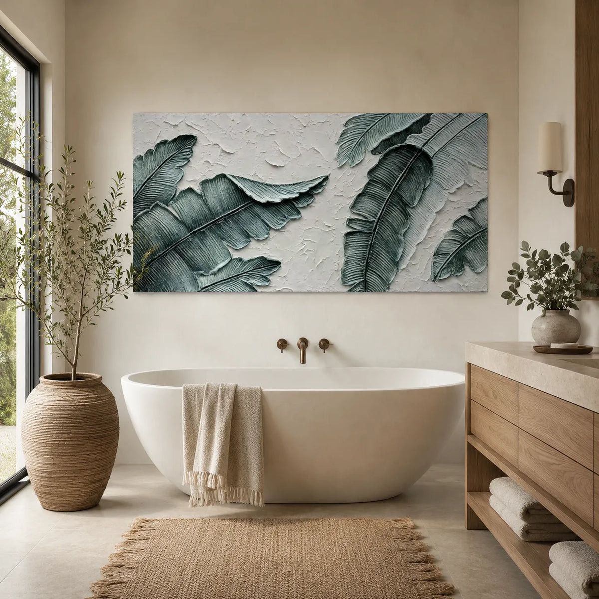 Still Canopy — Green 3D Textured Tropical Leaf Painting #QZXN7XHH